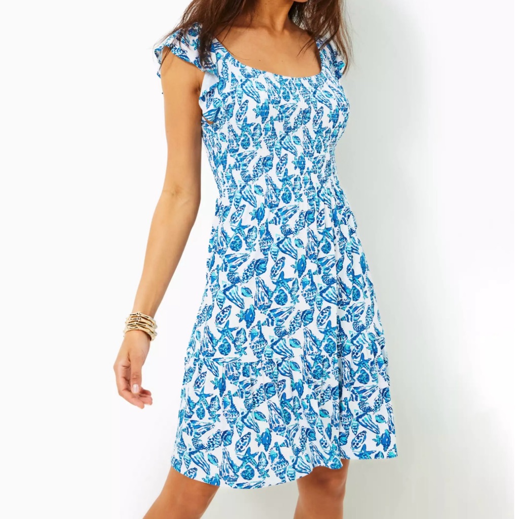 Brand New Lilly Pulitzer Jilly Smocked Dress In Resort White Shell Collector